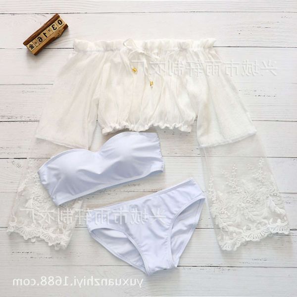 

women's split swimsuit lace three piece swimsuit bikini, White;black