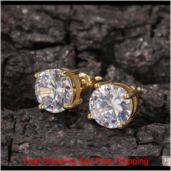 

mens hip hop stud earrings jewelry fashion round gold silver simulated diamond earrings for men l9t5y ocbck, Golden;silver