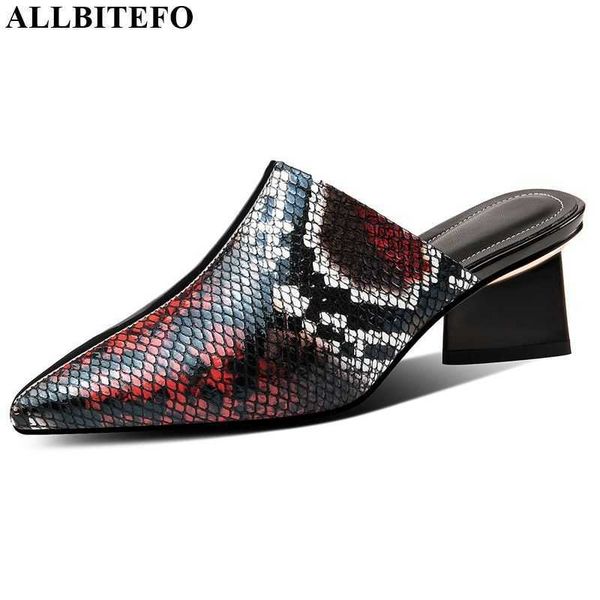 

allbitefo fashion snake pattern brand summer women sandals genuine leather thick heel women high heel shoes 210611, Black