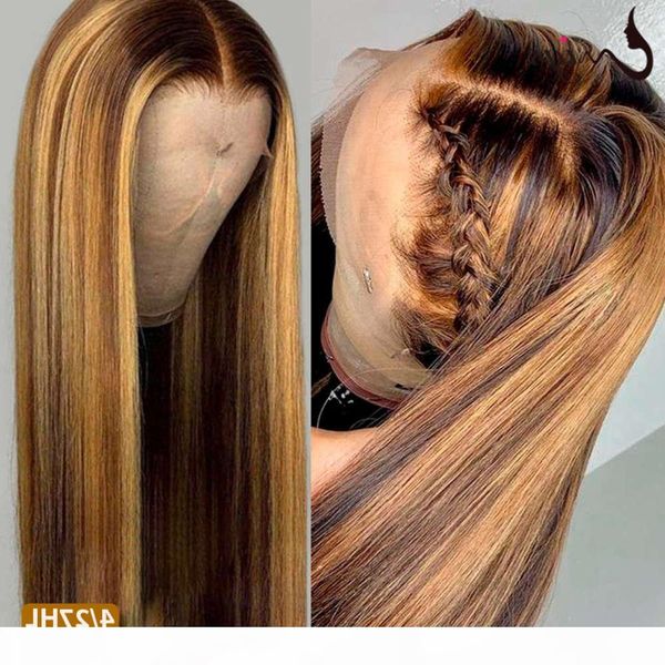 

uwigs wigs highlight bone straight human hair brown ombre lace front wig remy, Black;brown