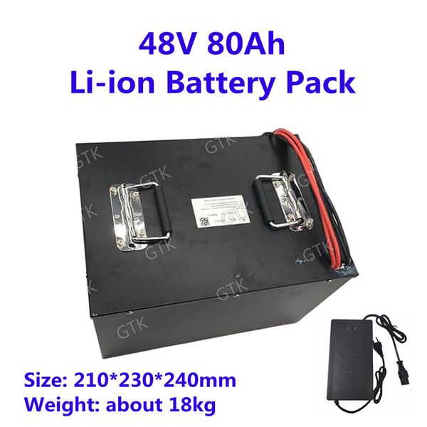 Recarregável 48V 80AH Lithium Ion Pack 13s Li-ion Cell Célula com BMS + Carregador para Bicicleta Bicicleta Motocicleta Armazenamento Solar