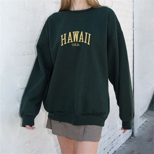 

vintage letter embroidery loose sweatshirt women new cotton long sleeve o neck oversized hoodie autumn casual chic hoodies 201102, Black