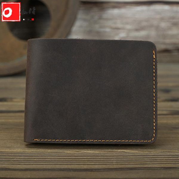 

vintage handmade wallet men genuine crazy horse leather card holder men's wallets short male purse tarjetero gift for husband, Red;black