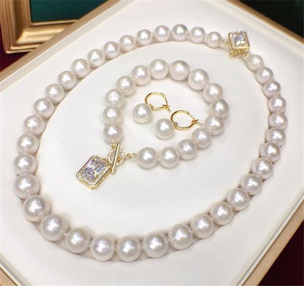 Orecchini Collana HABITOO Luxury Natural 12-14mm White Baroque Reborn Edison Pearl Bracciale Set di gioielli Chiusura con zirconi cubici