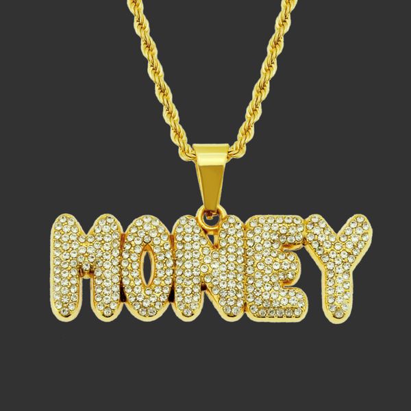 

amulet neck pendants men's trendy exaggeration diamond money letter pendant necklace accessories, Silver