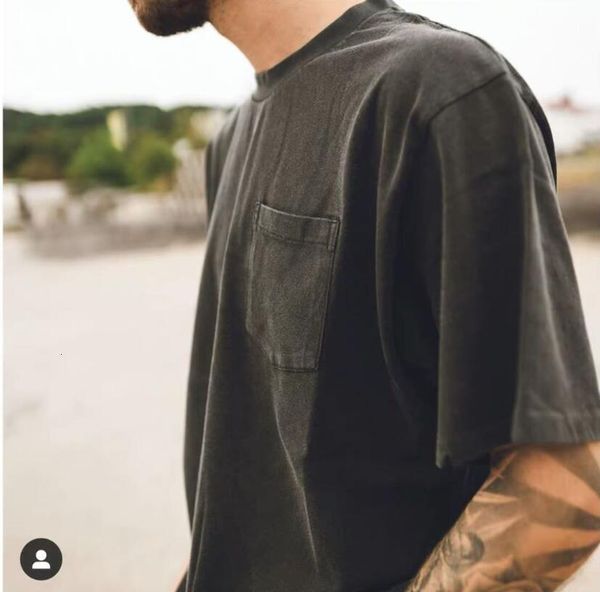 

2021 new 21ss hip-hop kanye west vintage pocket t shirts men women heavy fabric tees t-shirts 9rl5, White;black