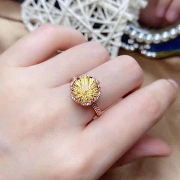 

cluster rings coming citrine ring 925 sterling silver fine jewelry natural and real, Golden;silver