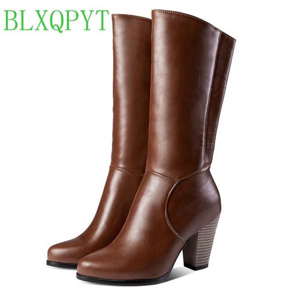 

boots blxqpyt winter 34-52 size round toe buckle for women ankle heels 9cm fashion shoes casual zip snow hq917, Black