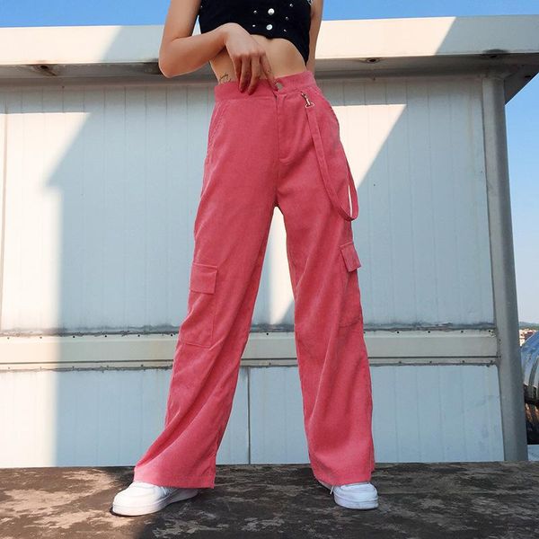 

women's pants & capris casual spring corduroy wide leg high waist loose and thin straight pant trousers streetwear, Black;white