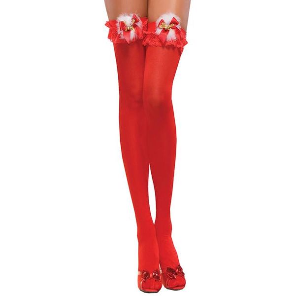 

thigh high sheer stockings christmas bells feather hosiery tights nylon fishnet leg socks for women party wear  red white, Black;white