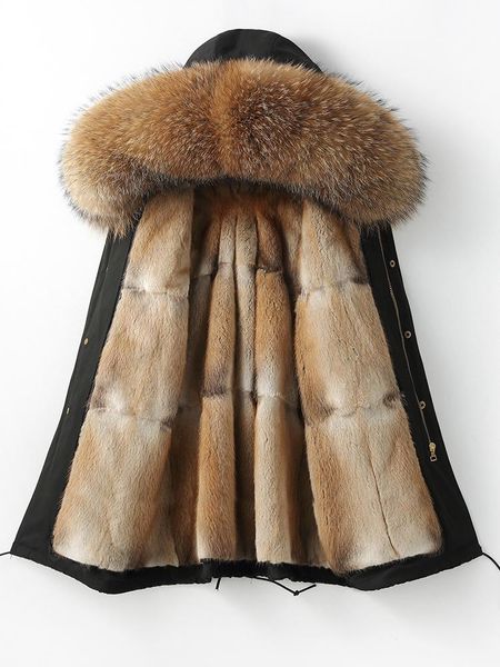 

women's fur & faux raccoon natural hooded woman parkas real mink coat female jacket winter women clothes warm manteau femme 220, Black