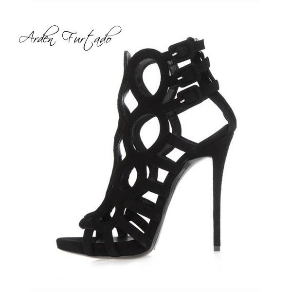 

dress shoes arden furtado 2021 summer high heels 12cm stilettos zipper platform cover fashion evening cage sandals party woman, Black