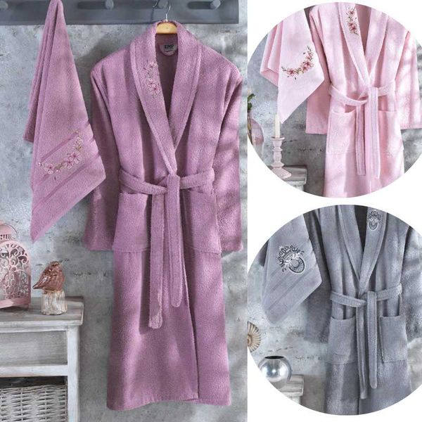 

100% cotton bathrobe and towel set long thick terry for woman bath soft relax dressing gown bridesmaid absorbent dressing m/l