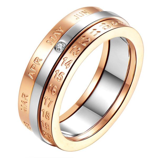 

wedding rings rotating calendar ring titanium steel rose gold number selling, Slivery;golden