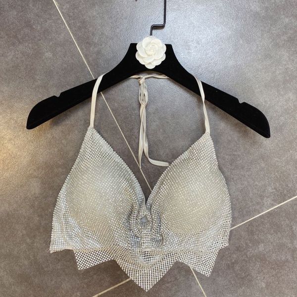 

2021 summer new silver shiny strass with no back short female sweater 85x5, White