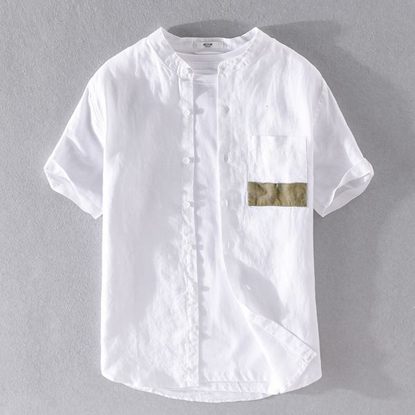 

2021 new 100% linen summer white brand retro for men stand collar fashion shirt mens comfortable shirts male camiseta zciq