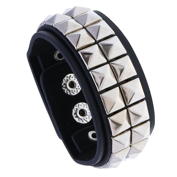 

charm bracelets fashion punk men black cuff leather bracelet wristband metal rivets stud vintage wrap bangle for women rock gothic jewelry, Golden;silver