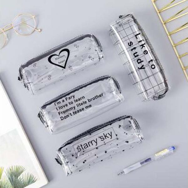 

simple transparent letter octagonal pencil case student portable pencil bag stationery bag 1pcs