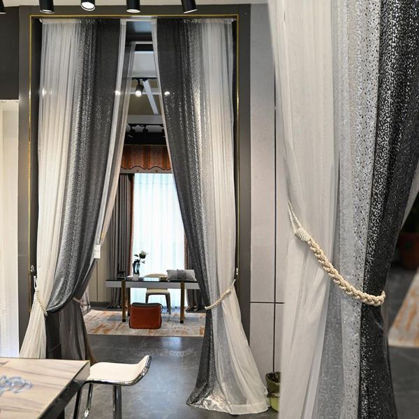 

curtain & drapes customized simple high-end light luxury window screen transmission nontransparent mesh curtains living