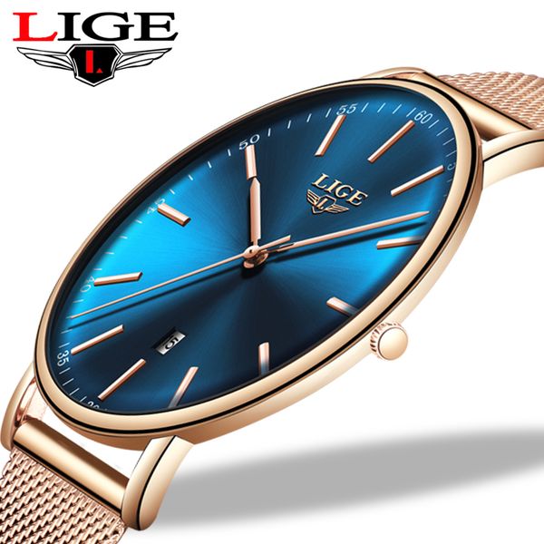 

lige brand luxury waterproof watch womens watches fashion ladies stainless steel ultra-thin casual wristwatch quartz clockg, Slivery;brown
