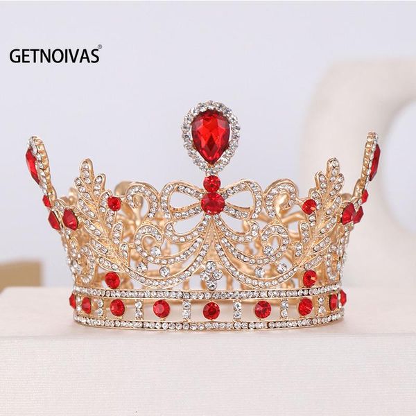 

hair clips & barrettes wedding accessories bridal baroque tiara vintage red gold color crystal rhinestone round full circle prom crown sl, Golden;silver