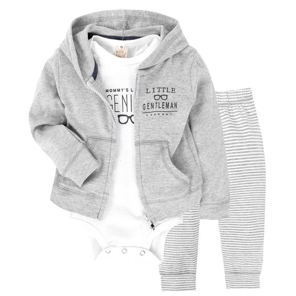 

new casual newborn kids coat+romper+cardigan pants 3pcs/set girls outfit gray bodysuits baby boys clothes sets, White
