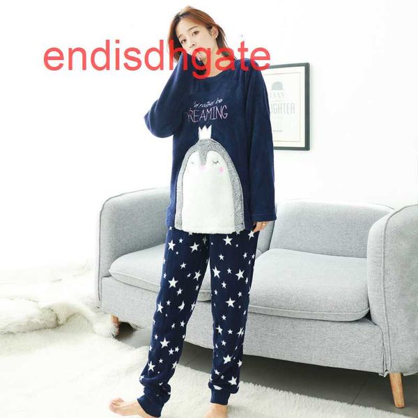 

women autumn and winter new flannel sleeve thickened coral velvet long warm home women's pajamas suit, Black;white