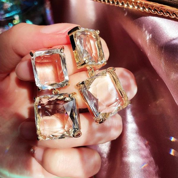 

dangle & chandelier mengjiqiao fashion transparent square crystal earrings mujer moda girls elegant simple water drop pendientes jewelry, Silver