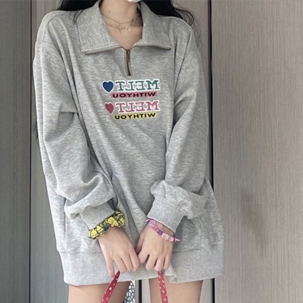 

women's jackets female sweat hirts gray american girl half-open neck embroidered printed female nightgown long spring and autumn yrsv, Black;brown