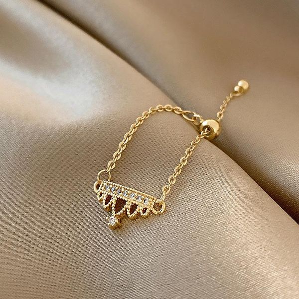 

wedding rings brand jewellery real zircon crown long chain finger female adjustable size ring party trendy statement for women, Slivery;golden