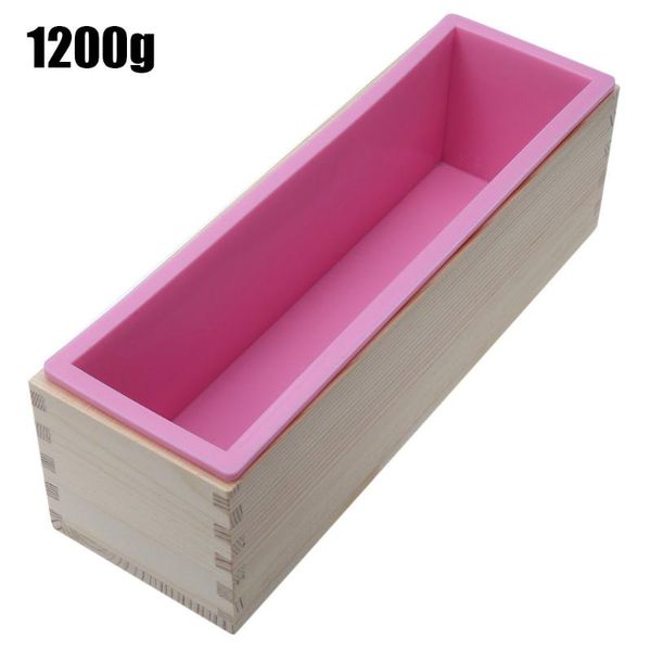 Ferramentas do bolo 900g 1200g Silicone Loaf Soap Mold Retangular retangular com caixa de madeira para um redemoinho caseiro processo frio DIY