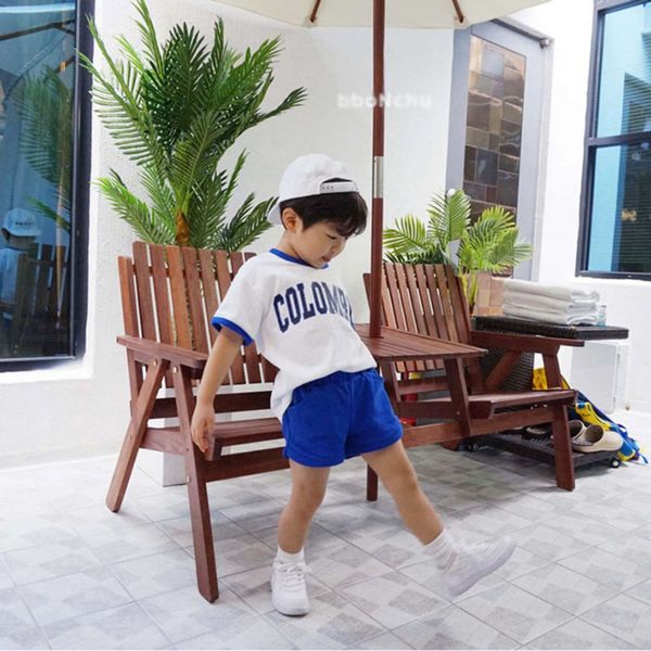 

cotton summer 2021 children's korean short sleeve shorts sportswear, White