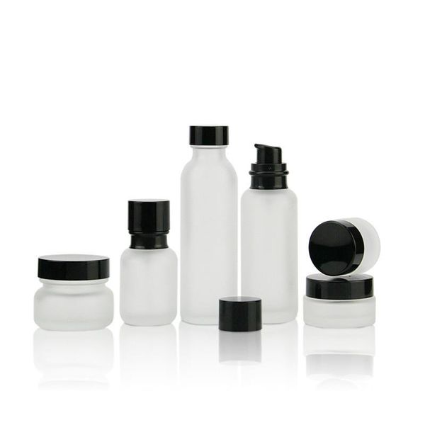 

storage bottles & jars 50pcs150ml120ml 50ml essence lotion bottle black cover matte press empty cosmetic set packaging container20g 30g 60g