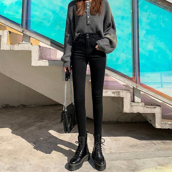 

women's jeans woman pants high waist 2021 autumn and winter tight feet are not successful, Blue