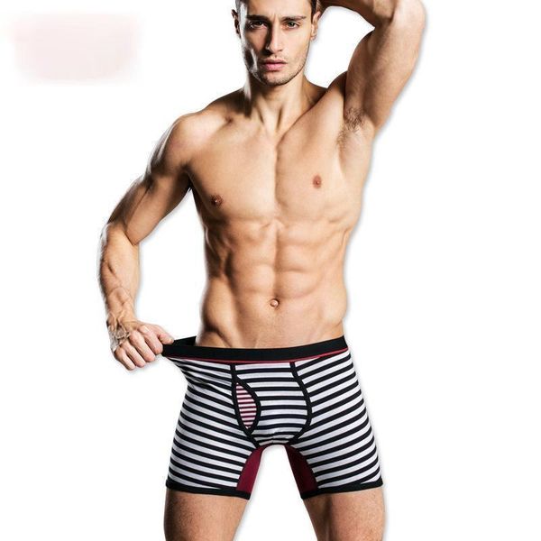 

striped men's cotton sports brand boxer fitness briefs comfortable and breathable boxer shorts underwear, Black;white