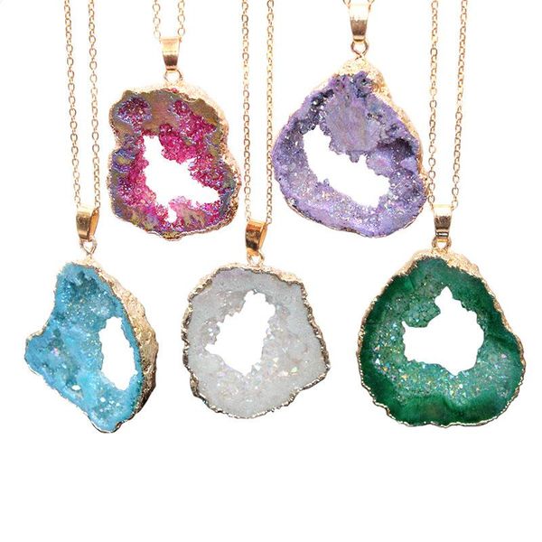 

chains natural stone hole necklace irregular purple crystal pendant gold color for women 1pcs healing, Silver