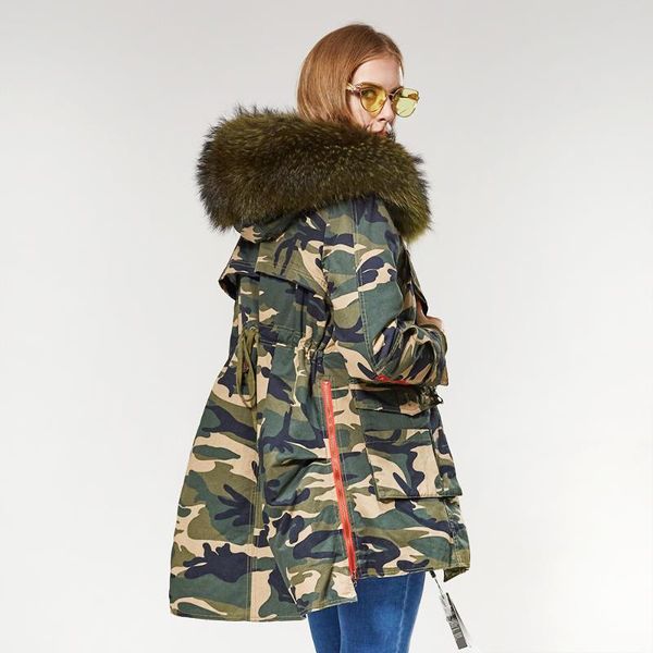 

women's fur & faux mmaomaokong 2021 fashion real winter jacket natural coat raccoon collar loose long green parker removabl, Black