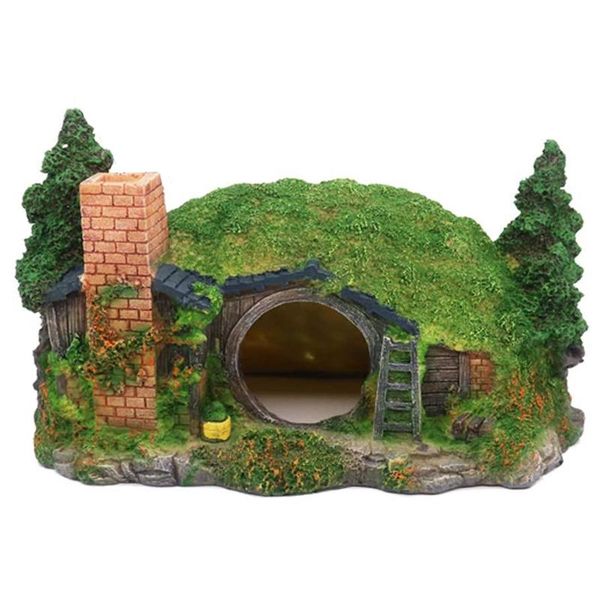 

decorations aquarium decoration hobbit house cave with bubbler for reptile shelter fish tank