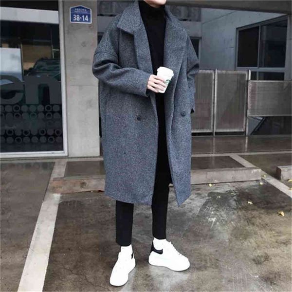 

men's casual windbreaker, thick wool blend loose long cashmere coat, black / gray, winter fashion, m-, 2019