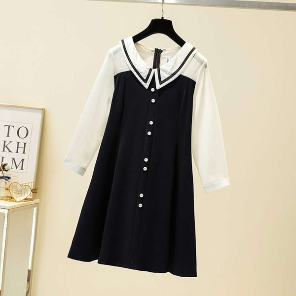 

product 2021 spring new large women's korean style age reducing dress, Black;gray