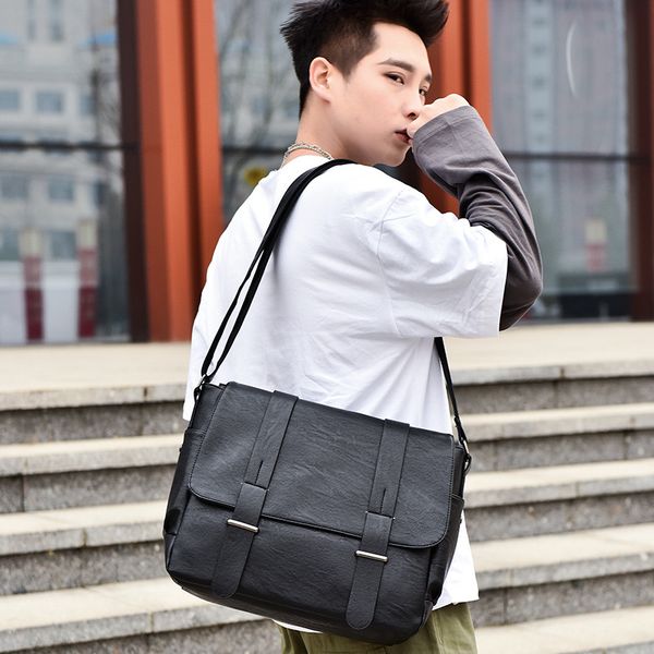 

trendy fashion mens briefcase business simplicity shoulder bag casual horizontal messenger bag mens commuter square bag