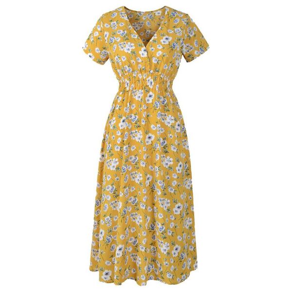 

womens v neck holiday floral print dress ladies summer beach party dress#60, Black;gray