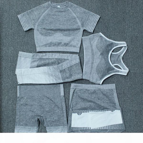 

autumn winter fashion womens thick yoga suit gymshark sportwear tracksuits fitness sports five piece set 5pcs bra leggings outfits plus size, Gray