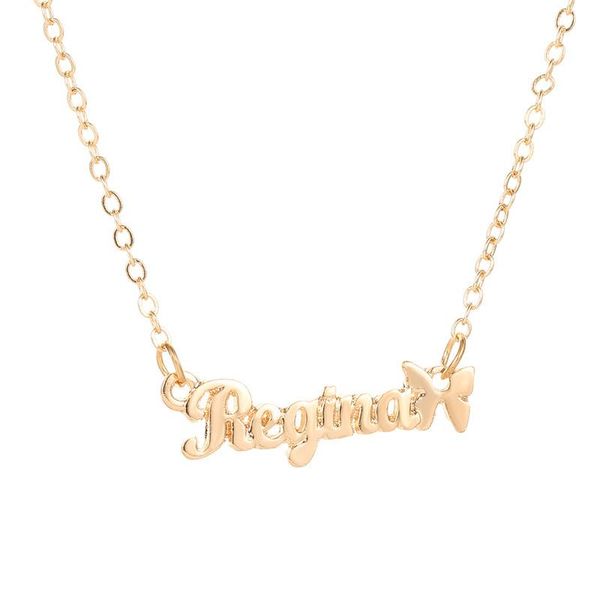 

fashion simple letter regina pendant necklace charming women's butterfly long gold chain elegant wedding party jewelry gift, Silver
