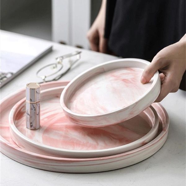 

fashion luxury marble plate pink ink ceramic home decorative porcelain supplies storage tray dessert cake pan