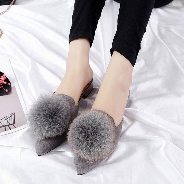 

slippers 2021autumn baotou women's fashion wear furry ball thick heel pointed lazy wholesale, Black