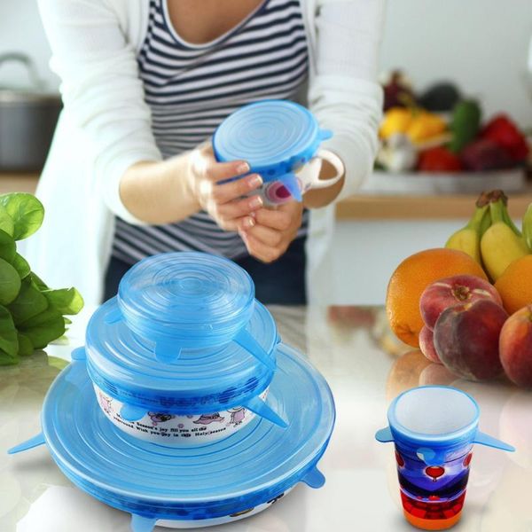 

kitchen storage & organization 6pcs silicone cover reusable stretch lids universal wrap for pans cooking accessories