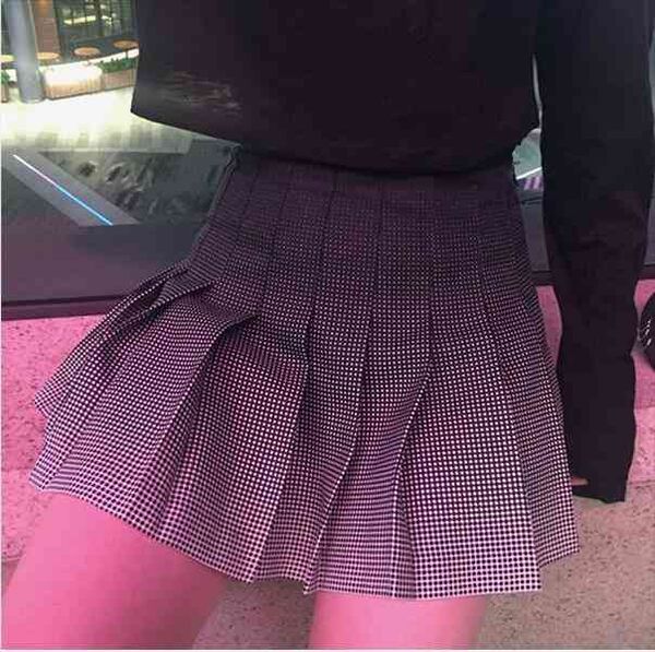 

spring and summer korean retro a-line skirt plaid high waist, Black