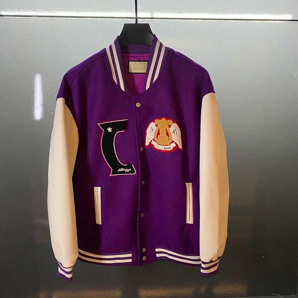 

varsity fun alphabet goat embroidery jackets crochet floral baseball jacket high street couples women mens leather coat rivet decoration fas, Black;brown