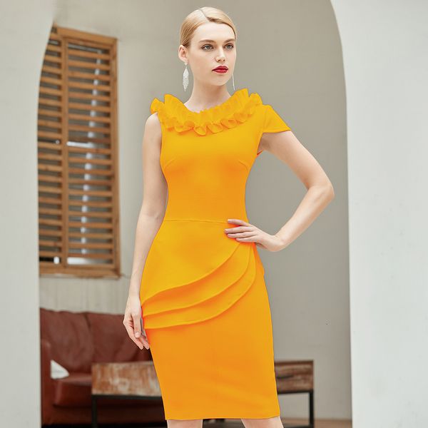 

orange tight round collar floured rayon bandage dress at night mgjw, White